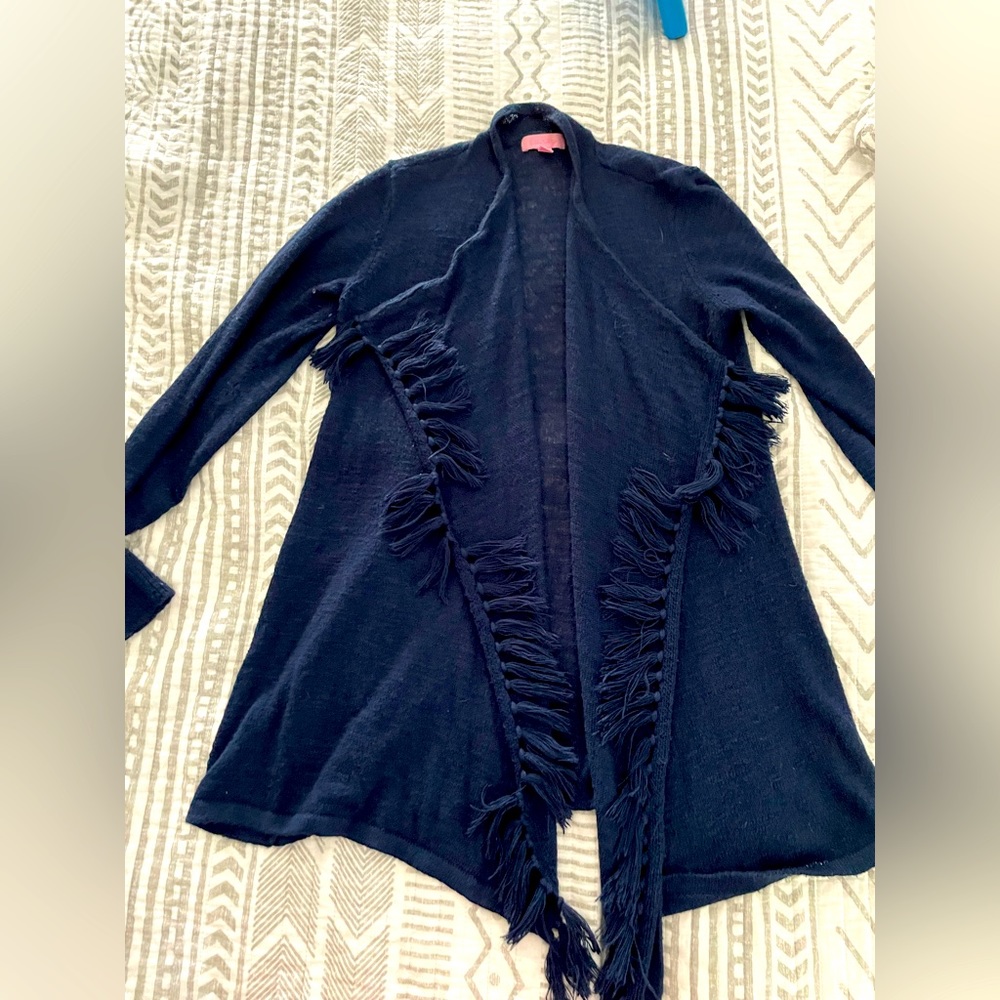 Navy blue Lilly Pulitzer fringe cardigan sweater